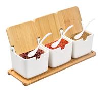 Volumoon Juego de 7 tarros de cerámica,Recipientes para Especias con Cuchara y Tapa,Azucarero de cerámica azúcar Pot,Contenedores de especias,para servir azúcar,pimienta,especias