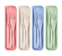 Volumoon Juego de Cubiertos para 4 Personas, Cubiertos de Plástico Portátil Reutilizables con Estuche, con Tenedor, Cuchara y Cuchillo, Juego de Vajilla para Viajes Al Aire Libre, Oficina y Escuela