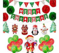 Volumoon Kit de Decoración de Navidad - 31 Piezas de Suministros para Fiesta, Globos, Bandera de Feliz Navidad - Decoraciones Festivas