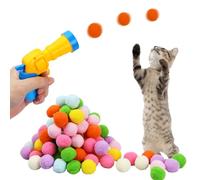 volumoon Lanzador de Pelotas para Gatos y 100 Piezas Pompones Gatos, Lanzador de Juguetes para Gatos, Pelotas interactivas Gatos, juguete para gatos bolas para Entrenar Jugar Suministros para Mascotas