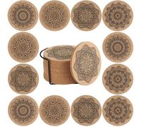 volumoon Posavasos de Corcho, 12 Piezas Posavasos de Corcho Absorbente con Soporte Metal, Posavasos Reutilizable Redondo para Bebidas, Posavasos Antideslizantes para Restaurante, Oficina, Hogar