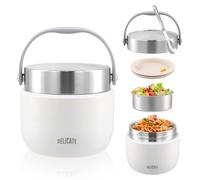 volumoon Recipiente Térmico para Comida 1200ml, Acero Inoxidable con Cuchara Plegable, Fiambrera Térmica con Compartimento y Tapa Hermética, Ideal para Sopa, Papilla, Oficina, Escuela, Viajes (Blanco)