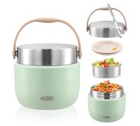 volumoon Recipiente Térmico para Comida 1200ml, Acero Inoxidable con Cuchara Plegable, Fiambrera Térmica con Compartimento y Tapa Hermética, Ideal para Sopa, Papilla, Oficina, Escuela, Viajes (Verde)