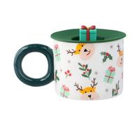 Volumoon taza de café navideñas, Lindo Taza de Café de Navidad 400 ml, Papá Noel en Cerámica, Caja Navideña con Leche y Tapa