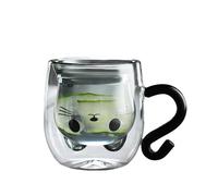Volumoon Taza de Gato, Taza de Leche de Doble Pared, Taza de Capuchino, Vasos de Espresso de Doble Pared con Asa, Tazas Transparentes para Mujeres, Amantes de los Gatos Regalo Cumpleaños 300ML (Negro)