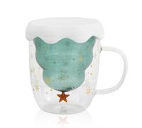 volumoon Taza Navideña, Doble Pared Copa de Vidrio, Taza Te con Tapa, Vaso de Agua, Taza Térmica, Taza de Café, Vaso de Capuchino Latte, Tazas de Navidad para Niñas, Amigos, Niños