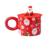 Volumoon Tazas de Café Navideñas, Taza de Café de Navidad de 400 ml, Lindo Taza de Café de Navidad, Taza de Cerámica de Papá Noel con Tapa