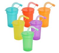 volumoon Vasos Infantiles con Pajita, 6 Piezas Vasos de Plástico Reutilizables de Colores con Tapa y Pajita, Tazas de Café para Bebidas Frías, Tazas de Agua para Fiestas de Niños y Adultos (6 Colores)