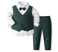 Volunboy Trajes para Bebé Niños de Boda, Bautizo Conjunto de Chaleco, Camisa, Pantalón, Pajarita(Verde Intenso,18-24 Meses,Tamaño 90)