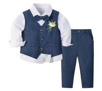 Volunboy Trajes para Bebé Niños de Boda Ceremonia Fiesta, Conjunto de Chaleco, Camisa, Pajarita, Pantalón 4 Piezas (3-4 años, Azul Marino, Tamaño 110)