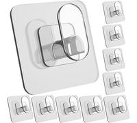 Volunx 10 ganchos transparentes autoadhesivos resistentes al agua, 15 kg, plástico fuerte para baño, cocina, pared, puerta, metal, azulejos, madera, cerámica, para hacer guirnaldas