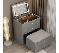 VOLURE Schminktisch-Set, Makeup Vanity Desk with Mirror and Stool Foldable Hidden Storage Gray White 50-70 cm(Gris,60cm(23.6in))