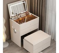 VOLURE Schminktisch-Set, Makeup Vanity Desk with Mirror and Stool Foldable Hidden Storage Gray White 50-70 cm(White,70cm(27.5in))