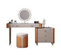 VOLURE Schminktisch-Set, Makeup Vanity Table with Drawer Gold-Plated Leather Mirror and Stool 80-120cm(100)