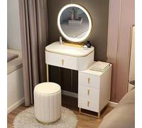VOLURE Schminktisch-Set, Touch Control Mirror Vanity Set For Bedroom Bathroom with Round Stool Gray and White