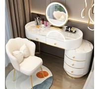 VOLURE Schminktisch-Set, Vanity Desk Set with 3 Light Modes Adjustable Storage Cabinet Drawers and Stool