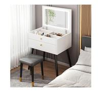 VOLURE Schminktisch-Set, Vanity Set Adjustable Folding Mirror Rolling Stool 3 Color Dimmable White Gray(White)