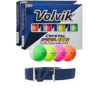 Volvik - Pelotas de golf combinadas de doble color, paquete de 2 docenas con cinturón de cuero sólido italiano genuino (azul marino), unisex
