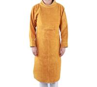 Vomeko Delantal de soldadura de cuero con manga, Delantal de cuero de vaca para soldador para hombres y mujeres, Chaqueta de soldadura resistente, con mangas y cuello, Delantal de