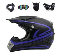 VOMI Casco de Moto Todoterreno Unisex Cascos de Cross Adultos con Gafas, Bloqueo de Casco, Máscara, Guantes, Casco Motocross Niños para ATV Downhill Quad Bike MTB Go Kart, Aprobado Dot,Azul,S