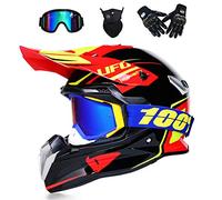 VOMI® - Casco para moto y motocross, casco Cross Off Road integral, guantes, anteojos, máscara, D. O. T estándar, para niños Quad Bike MTB Go Karting rojo, latón, S