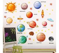 Vomika 105 piezas de adhesivos decorativos para paredes con motivos espaciales, adhesivos decorativos del sistema solar, decoración de pared con cohetes y planetas del universo multicolor