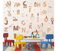 Vomika Adhesivos de pared con diseño de animales del alfabeto, 26 letras mayúsculas del alfabeto, pegatinas de pared con animales lindos, cáscara y stick pegatinas para niños guardería dormitorio