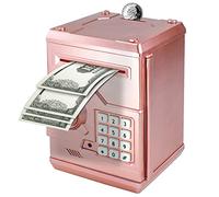 Vommery Hucha de Juguete, Mini Caja Fuerte electrónica para cajero automático Bancos con Bloqueo de contraseña & Desplazamiento de Dinero para niños (Oro Rosa)