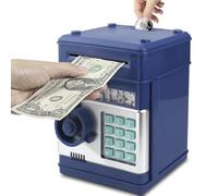 Vommery Hucha para niños de Juguete, Mini Caja Fuerte electrónica para cajero automático Bancos con Bloqueo de contraseña & Desplazamiento automático de Dinero para niños niñas (Azul Marino)