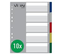 VON 12230000 - Separadores de 5 partes A4 en blanco para carpetas, PP, extra ancho, 11 agujeros, índice universal para carpetas de archivos y carpetas de anillas, multicolor