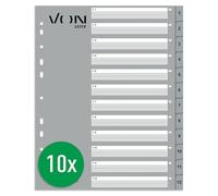 VON 12680085 - Hojas de índice A4 con números del 1 al 12, separadores numerados para carpetas, polipropileno, extra ancho, índice universal de 11 agujeros para carpetas de archivos y carpetas de