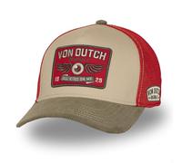 Von Dutch - Gorra para camionero con red para adultos, visera de terciopelo, parche semi-Curved, Caqui/Beige/Rojo, Talla única