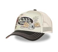 Von Dutch Gorra Trucker de Malla, Diseño California con Parche Tiki, Beige y Negro, Estilo Vintage
