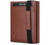 VON HEESEN Slim Wallet mit Münzfach & RFID-Schutz - Leder Geldbeutel - Mini Geldbörse für Herren und Damen - Kartenetui Echtleder Karten Portemonnaie klein - Kreditkartenetui Cognac braun genarbt,