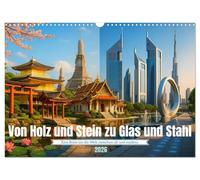 Von Holz und Stein zu Glas und Stahl (Wandkalender 2026 DIN A3 quer), CALVENDO Monatskalender: Sehenswürdigkeiten der Welt - neu gedacht. Ikonisch, vertraut und doch überraschend neu arrangiert