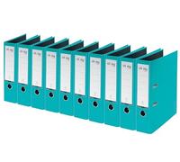 VON Leitz 10550052 - Archivador A4, 10 unidades, cartón con tapa de plástico, ancho de lomo de 80 mm, para 600 hojas, ángel azul y certificado FSC, para escuela, estudio y hogar, color turquesa