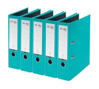 VON Leitz 10551052 - Archivador A4, 5 unidades, cartón con tapa de plástico, ancho de lomo de 80 mm, para 600 hojas, ángel azul y certificado FSC, para escuela, estudio y hogar, color turquesa
