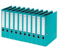 VON Leitz 10560052 - Archivador A4, 10 unidades, cartón con tapa de plástico, ancho de lomo de 50 mm, para 350 hojas, ángel azul y certificado FSC, para escuela, estudio y hogar, color turquesa