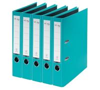 VON Leitz 10561052 - Archivador A4, 5 unidades, cartón con tapa de plástico, ancho de lomo de 50 mm, para 350 hojas, ángel azul y certificado FSC, para escuela, estudio y hogar, color turquesa