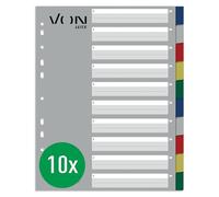 VON Leitz 12270000 - Separadores para carpetas de 10 unidades, polipropileno, extra anchos, 11 agujeros, índice universal para carpetas de hojas sueltas y carpetas de anillas, multicolor, 10 unidades
