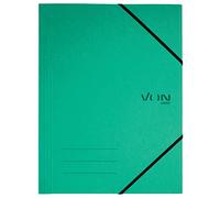 VON Leitz 30080055 - Carpeta A4 con banda elástica, cartón reciclado, para 150 hojas, 3 solapas, carpeta con impresión VON moderna, carpeta ligera para la escuela y el hogar, 5 unidades, color verde,