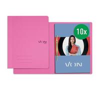 VON Leitz 30130022 - Juego de 10 carpetas A4, cartón, con mecanismo de encuadernación, para 250 hojas, con tapa blanda, para escuela, estudio y hogar, color rosa