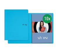 VON Leitz 30130030 - Juego de 10 carpetas A4, cartón, con mecanismo de encuadernación, para 250 hojas, con tapa blanda, para escuela, estudio y hogar, color azul claro