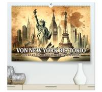 Von New York bis Tokio - Ein KI-Kalender für Weltenbummler (hochwertiger Premium Wandkalender 2026 DIN A2 quer), Kunstdruck in Hochglanz: Weltreise in Pinselstrichen
