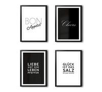 VON STEINEICH® Juego de Cuadros [Blanco y Negro] - Modernos Murales en DIN A4 Como Decoración de Cocina o Pared Decorativa en el Comedor - Aptos para Aesthetic & Boho