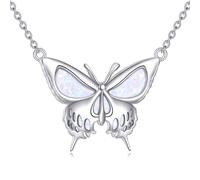 VONALA Collar de mariposa de plata de ley 925 con colgante de calavera de ópalo y mariposa, joyería delicada y bonita, regalo de cumpleaños y Navidad para mujer, Ópalo