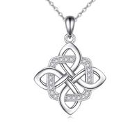 VONALA Collar de nudo celta irlandés de plata de ley con conchas de abulón, colgante celta, regalo de cumpleaños para niñas, mujeres, mujeres, mujeres para ella, Plata esterlina, Circonia cúbica