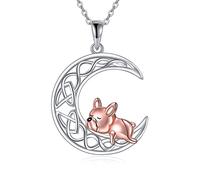 VONALA Collar de plata de ley 925 con colgante de zorro perezoso de Bulldog Francés, regalo para mujeres y niñas, Plata Plata esterlina