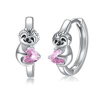 VONALA Pendientes de aro de unicornio, perezoso, gato, cerdo, vaca, rana, conejo, koala, plata de ley 925, joyas de animales con circonitas rosas para mujer, niñas y niños, 13mm, Plata de ley