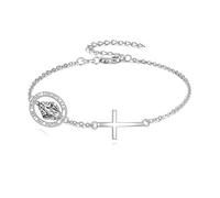 VONALA Pulsera de cruz para mujer de plata de ley 925 ajustable religioso encanto pulsera joyería cristiana fe inspirado regalo para ella